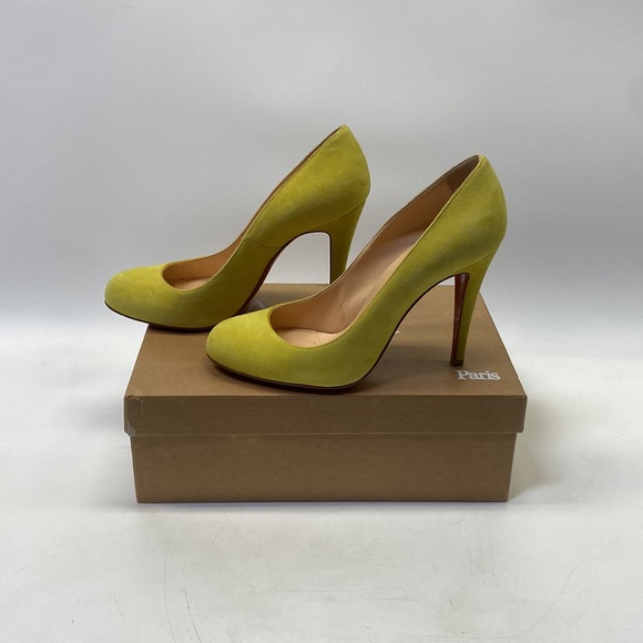 Christian Louboutin Ron Ron Suede lime green / Anis round toe high heeled pumps - Picture 7 of 16